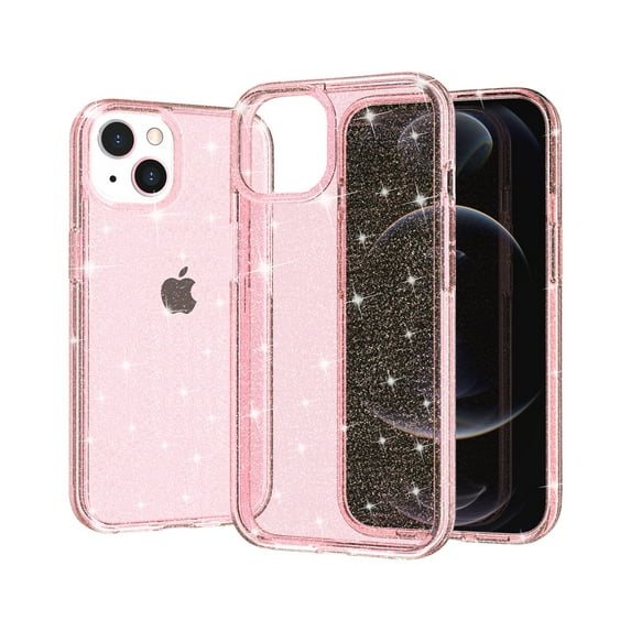 Glitter Clear Case for iPhone 14 Plus, Shining Sparkle Bling Military Grade Soft TPU Anti-Scratch Shockproof Cover Full Coverage Non-Yellowing Non-Slip Translucent Slim Lightweight Case, Pink