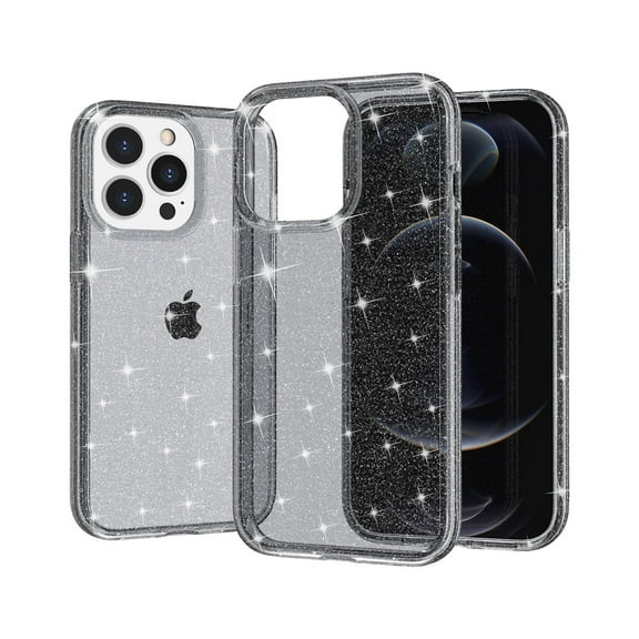 Glitter Clear Case for iPhone 14 Pro, Shining Sparkle Bling Military Grade Soft TPU Anti-Scratch Shockproof Cover Full Coverage Non-Yellowing Non-Slip Translucent Slim Lightweight Case, Gray