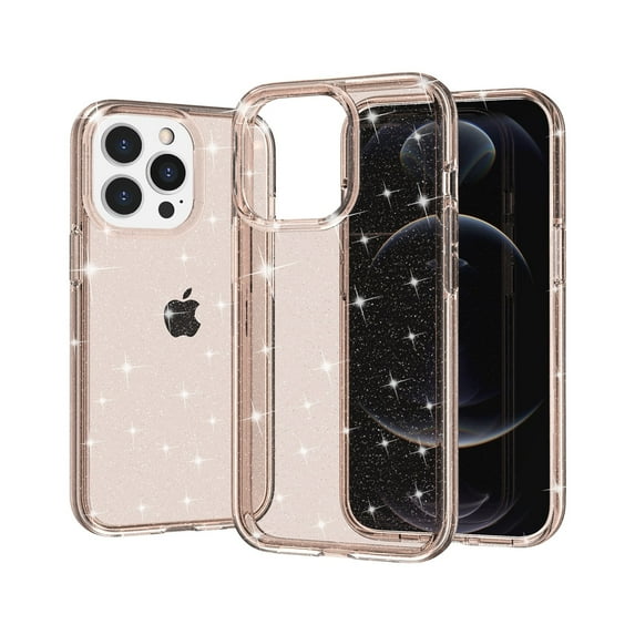Glitter Clear Case for iPhone 14 Pro, Shining Sparkle Bling Military Grade Soft TPU Anti-Scratch Shockproof Cover Full Coverage Non-Yellowing Non-Slip Translucent Slim Lightweight Case, Gold