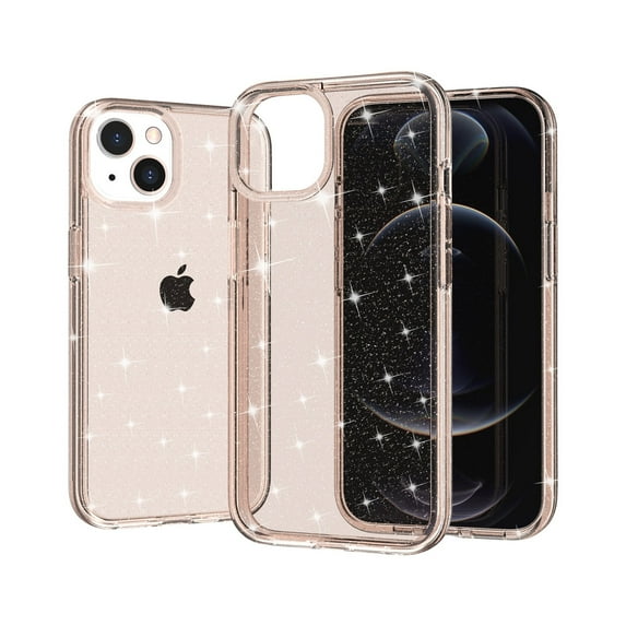 Glitter Clear Case for iPhone 14, Shining Sparkle Bling Military Grade Soft TPU Anti-Scratch Shockproof Cover Full Coverage Non-Yellowing Non-Slip Translucent Slim Lightweight Case, Gold