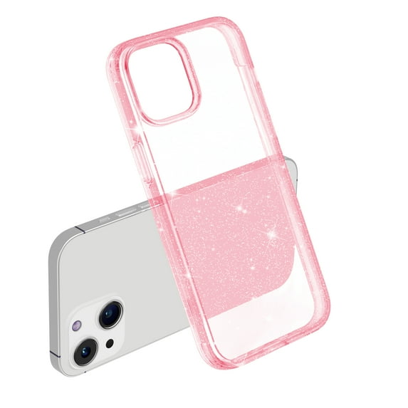Glitter Clear Case for iPhone 15 Plus, Shining Sparkle TPU Military Grade Shockproof Cover Full Coverage Non-Yellowing Anti-Scratch Translucent Slim Lightweight Case, Pink