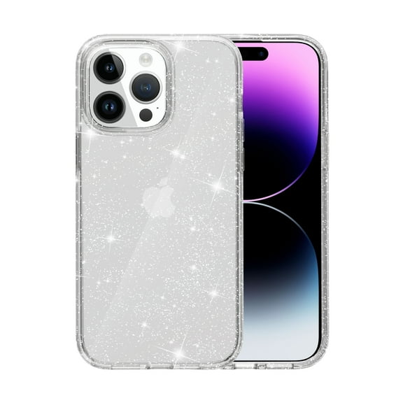 Glitter Clear Case for iPhone 15 Pro Max, Shining Sparkle TPU Military Grade Shockproof Cover Full Coverage Non-Yellowing Anti-Scratch Translucent Slim Lightweight Case, White