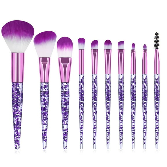 Glitter Clear Makeup Brush Set, Purple - 10 Makeup Brushes, Dazzled Glitter Makeup Brush Set - Bling Cute Crystal Brushes Sets For Face Eye Eyeshadow Lip Blushs, Easter, St. Patric Makeup Organizers