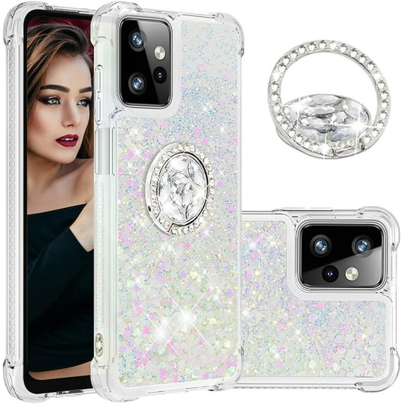 Glitter Clear Sparkly Bling Case for Motorola Moto G Power 5G 2023, Flowing Liquid Quicksand Cover with Diamond Ring Holder Case for Motorola Moto G Power 5G 2023 Colorful