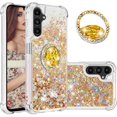 thumbnail image 1 of Glitter Clear Sparkly Bling Case for Samsung Galaxy A14 5G for Women Girls, Flowing Liquid Quicksand Cover with Diamond Ring Holder Case for Samsung Galaxy A14 4G/5G  Gold, 1 of 14