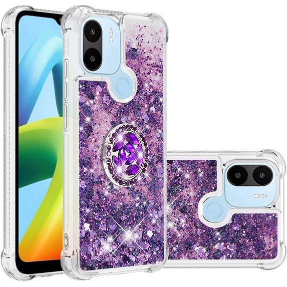 Glitter Clear Sparkly Bling Case for Xiaomi Redmi A1, Rugged Shockproof Flowing Liquid Floating Cover for Women with Ring Holder Phone Case for Xiaomi Redmi A1 Purple