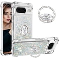 thumbnail image 1 of Glitter Clear Sparkly Bling Case for Google Pixel 8 Case, Flowing Liquid Quicksand Cover with Diamond Ring Holder Case for Google Pixel 8  Silver, 1 of 14