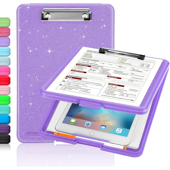 Glitter Clipboard with Storage, Cute Clip Boards 8.5x11 with Storage, Sparkle Plastic Clipboard Folder , Nurse Accessories Essentials, Office & School Supplies, Letter Size A4