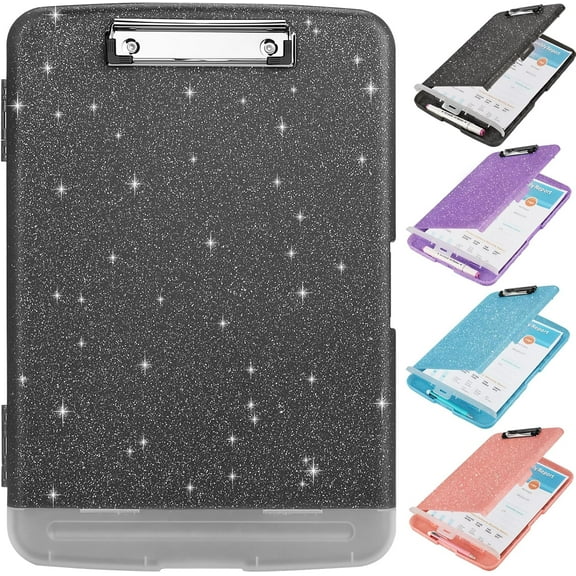 Glitter Clipboard with Storage, Storage Clipboard with Pen Holder,A4 Binder Clip Boards 8.5x11 with Low Profile Clip,Side Opening Sparkle Clipboards, Clipboards Folder for Office Supplies