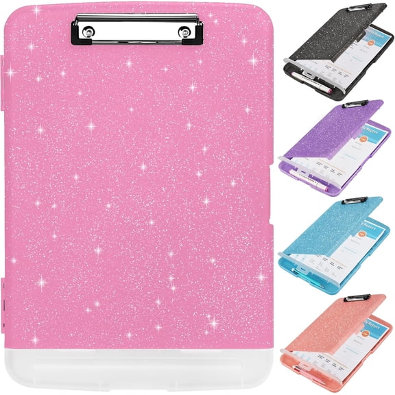 Glitter Clipboard with Storage, Storage Clipboard with Pen Holder,A4 Binder Clip Boards 8.5x11 with Low Profile Clip,Side Opening Sparkle Clipboards, Clipboards Folder for Office Supplies