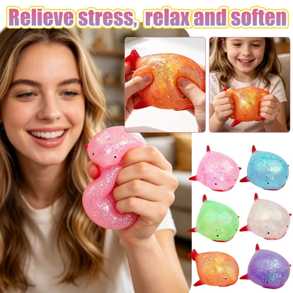 Glitter Clownfish Squishy Toys, Slow Rising Cute Gel Filled Stress Ball, Sensory Desk Fidget Ornament For Adults Students Random Style (1-Pcs)