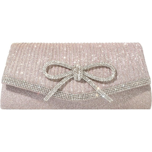 Glitter Clutch Purses for Women Elegant Bow Evening Bag Dressy Wedding Cocktail Party Prom Rhinestone Purse