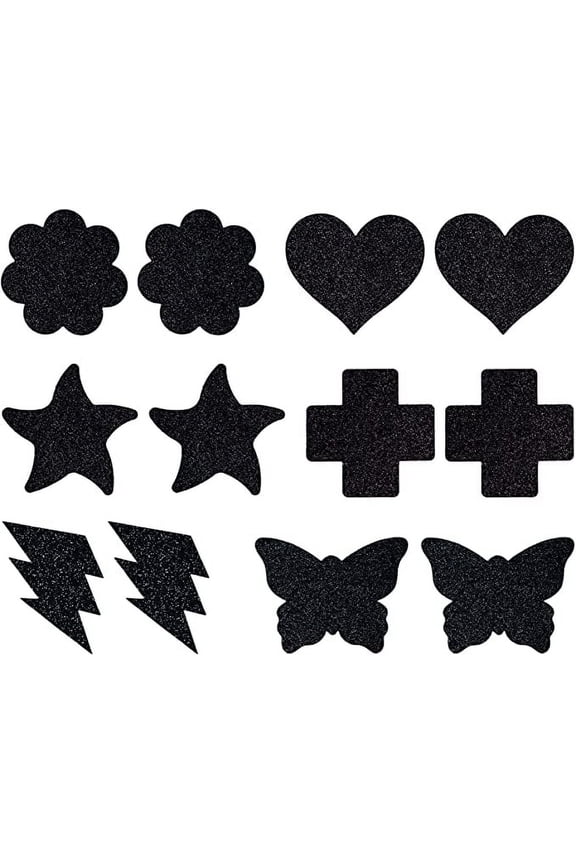 Glitter Collection - 6 Pairs of Disposable Glitter Assorted Shape Breast Petals Nipple Cover Pasties (Black)