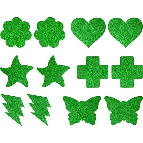 Glitter Collection - 6 Pairs of Disposable Glitter Assorted Shape Breast Petals Nipple Cover Pasties (Green)