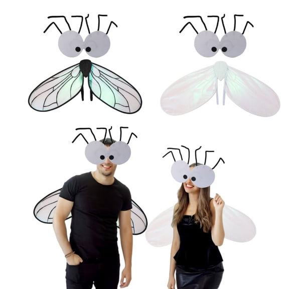 Glitter Color Changing Fly Wing Halloween Props, Lightweight Cosplay Insect Wing Accessories, Sparkly Stage Per formance Decor, Elastic Strapped Costume Wing for Party Show, A-White