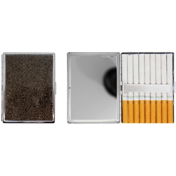 Set of 2 Metal-Plated 100s Ultra Compact Cigarette Case With Insert (Pewter Glitter)