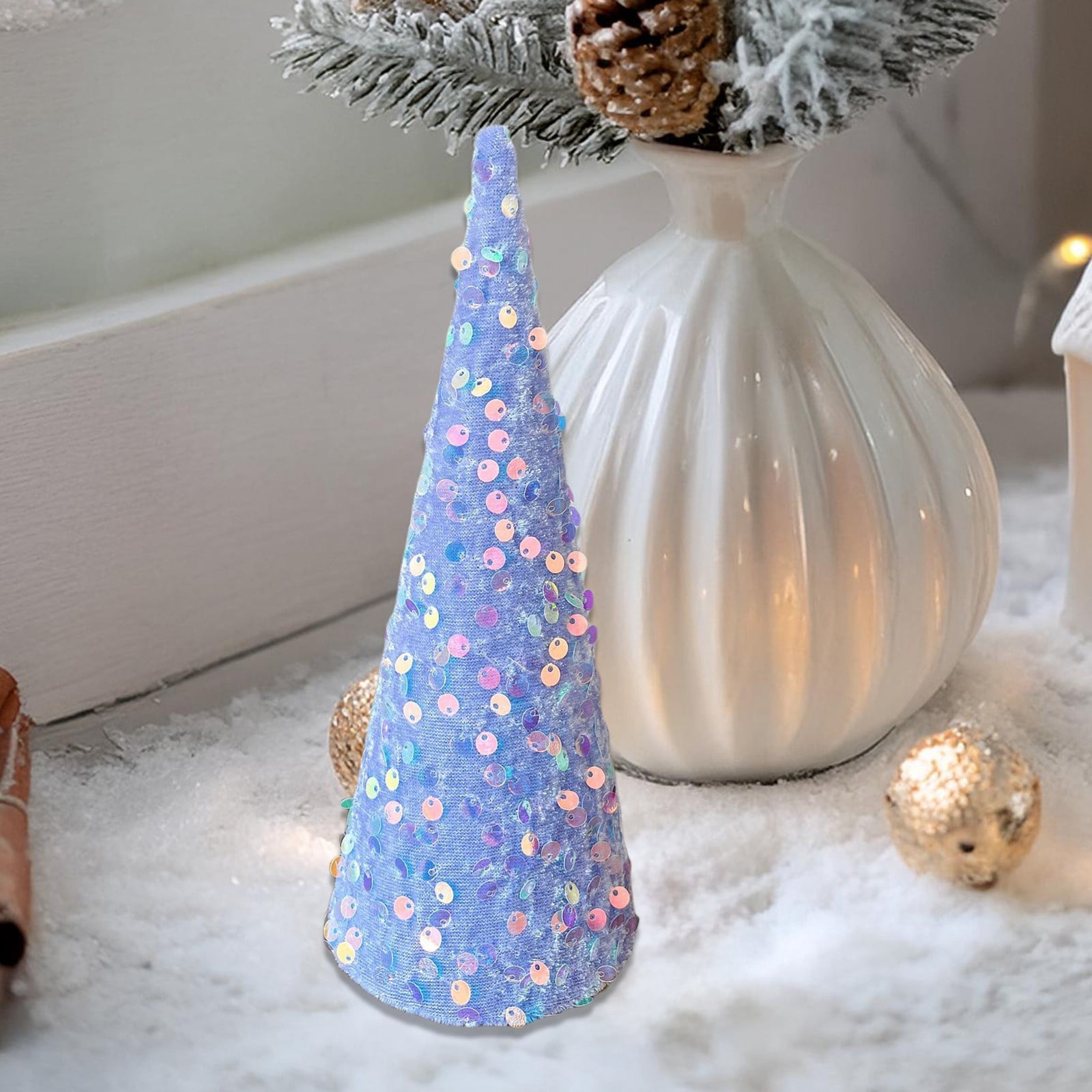 Glitter Cone Tree Decorations,Velvet Sequin Christmas Trees Set for