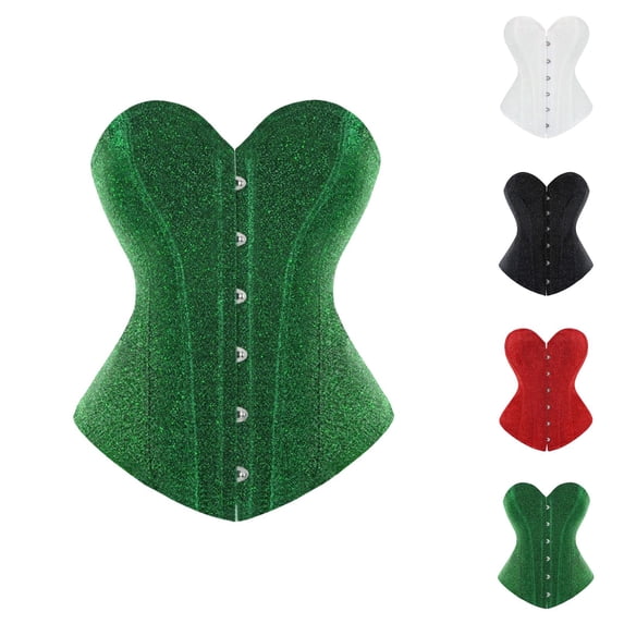 Glitter Corset Tops for Women Lace Up Push Up Boned Overbust Bustier Wedding Waist Cincher