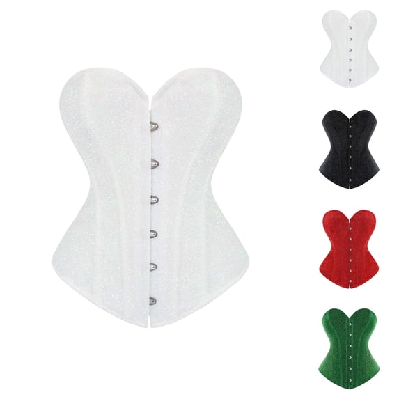 Glitter Corset Tops for Women Lace Up Push Up Boned Overbust Bustier Wedding Waist Cincher