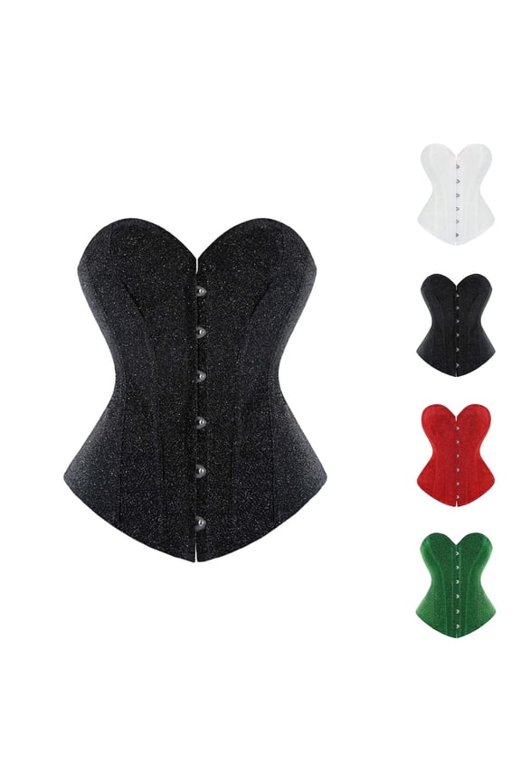 Glitter Corset Tops for Women Lace Up Push Up Boned Overbust Bustier Wedding Waist Cincher