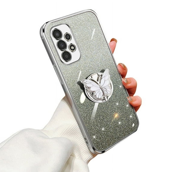Glitter Cover Compatible with Samsung Galaxy A13 Case Butterfly Kickstand Case for Samsung A13 Soft TPU Electroplated Bling Shockproof Shell for Women Girls Cover for Galaxy A13