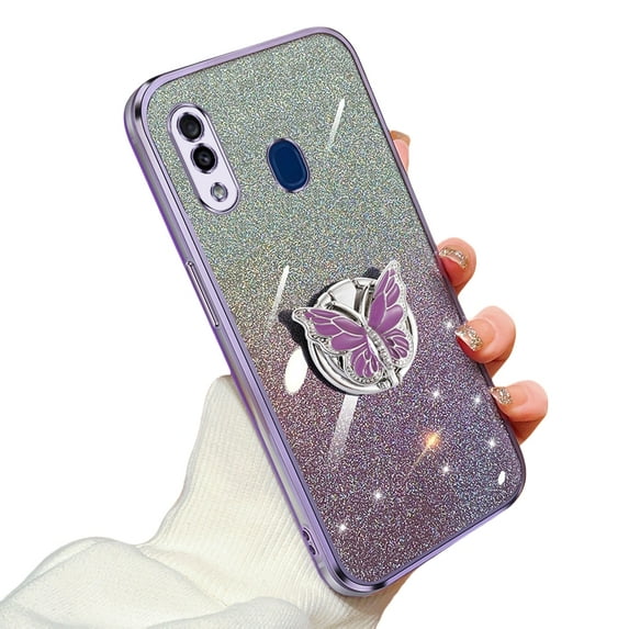 Glitter Cover Compatible with Samsung Galaxy A20/A30 Case Butterfly Kickstand Case for Samsung A20/A30 TPU Electroplated Bling Shockproof Shell for Women Girls Cover for Galaxy A20/A