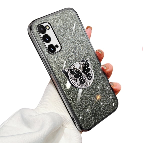 Glitter Cover Compatible with Samsung Galaxy S20 Case Butterfly Kickstand Case for Samsung S20 Soft TPU Electroplated Bling Shockproof Shell for Women Girls Cover for Galaxy S20