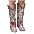 thumbnail image 1 of Glitter Cowboy Boots for Women Elegant Hollow out Rhinestone Bride Dressy Stacked Heel Knee High Cowgirl Boots, 1 of 5