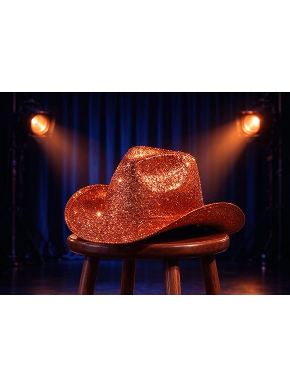 Glitter Cowboy Hat, Polyester Sparkly Western Cowgirl Party Hat, One Size