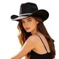 thumbnail image 1 of Glitter Cowboy Hat, Polyester Wide Brim Western Cowgirl Hat with Rhinestone Band, One Size 56-58cm for Concert Party, 1 of 4