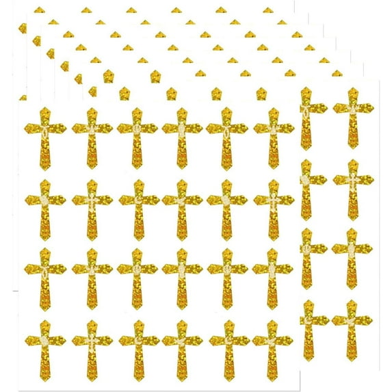 Glitter Cross Stickers for Kids Gold Jesus Christian Decals Religious Cross Stickers for Church Classroom Party Favor Decoration 600Pcs