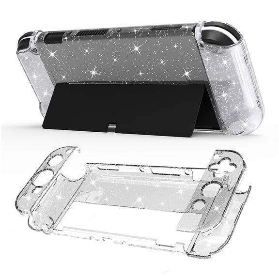 Glitter Crystal Clear Protective Case for Nintendo Switch OLED Model - Hard PC Sparkle Cover Shell 3-in-1 Design