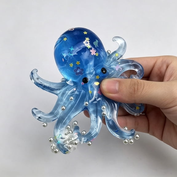 Glitter Crystal Octopus Squishy, Squeeze Sea Creature, Sensory Fidget Ball Soft Squeeze Ball Stress Relief Novelty for Summer