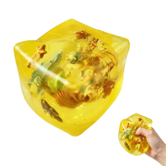 Glitter Cube Squishies, Fidget Toys Adults & Teens Easter Basket Stuffers, Cube HTF Sparkling Stress Relief Collectible, Sensory Stress Ball Square Squeeze Toys(Yellow,1PC)