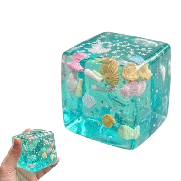 Glitter Cube Squishies, Fidget Toys Adults & Teens, Easter Basket Stuffers, Cube HTF Sparkling Stress Relief Collectible, Sensory Stress Ball Squeeze Toys,1PC