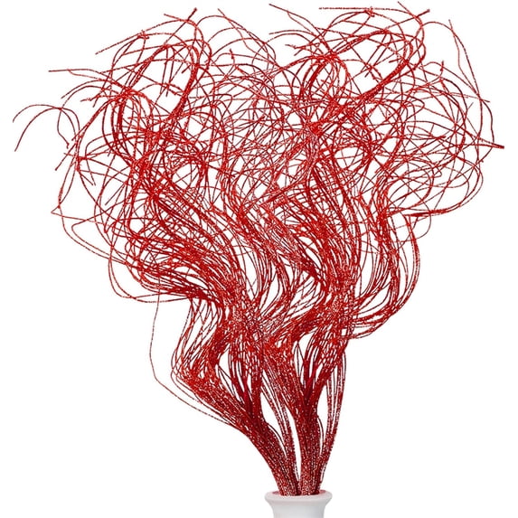 Glitter Curly Ting Ting Branches Christmas Branches Vase Filler Artificial Curly Twigs for Christmas Tree Garland Wreath Decoration, Duslogis Craft Vases Home Garden Decoration (Red, 30Pcs)