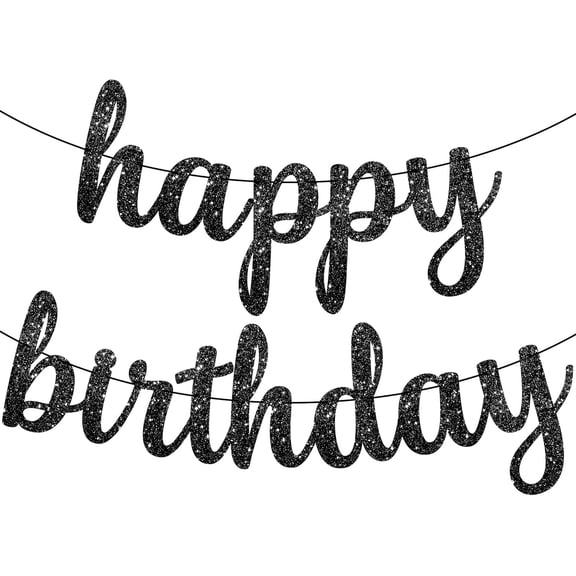 Glitter Cursive Black Happy Birthday Banner - Pre-Strung, 10 Feet | Happy Birthday Sign | Birthday Decorations for Women, Men, Boys and Girls | Birthday Party Decorations