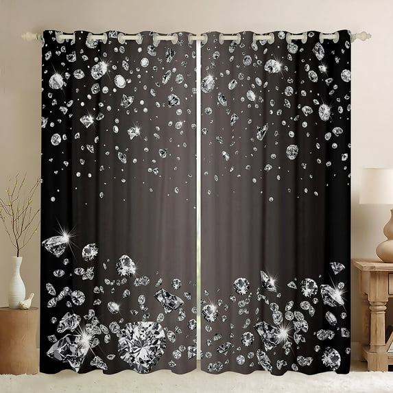 Glitter Curtains & Drapes 3D Sparkles Crystal Window Treatments,Silver Diamond Black 30%-50% Blackout Curtains 2 Panels 38"Wx54"L,Gray Gradient Window Curtains Fashion Bedroom Decor