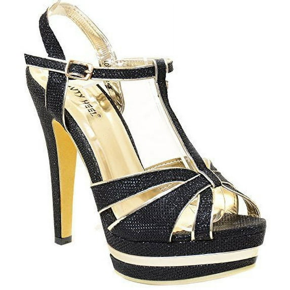 Glitter Cut-out Open Toe Platform T-Strap Women's High Heel Shoes