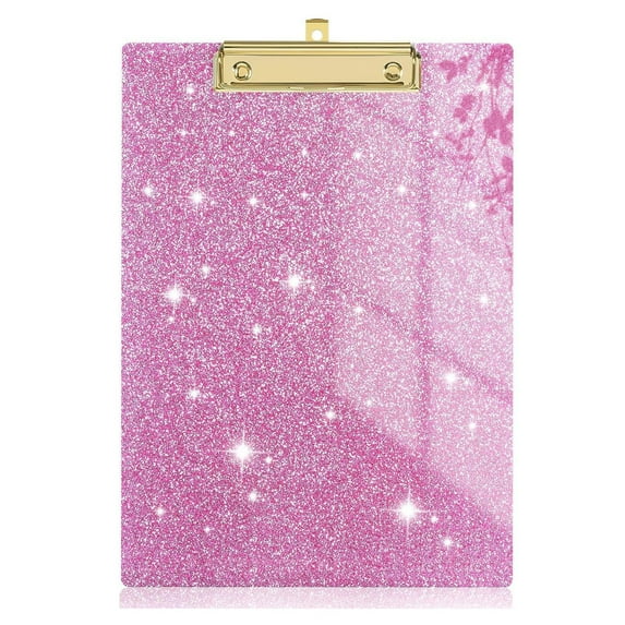 Glitter Cute Clipboard Standard A4 Letter Size 12.5" x 9", Plastic Acrylic Bling Clipboards with Designed Low Profile Gold Clip for Teacher, Women, Classroom, Office(Pink)