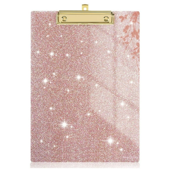 Glitter Cute Clipboard Standard A4 Letter Size 12.5" x 9", Plastic Acrylic Bling Clipboards with Designed Low Profile Gold Clip for Teacher, Women, Classroom, Office(Rose Gold)