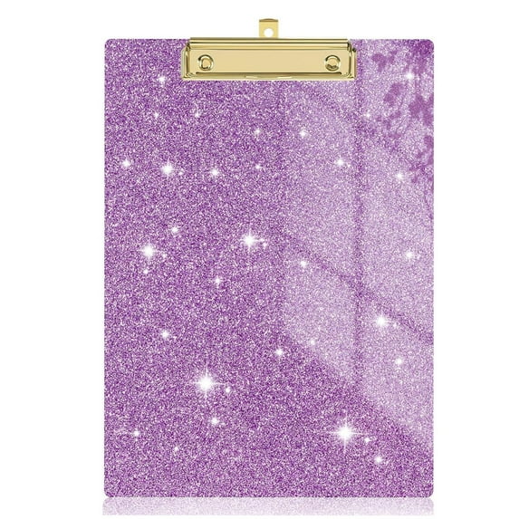Glitter Cute Clipboard Standard A4 Letter Size 12.5" x 9", Plastic Acrylic Bling Clipboards with Designed Low Profile Gold Clip for Teacher, Women, Classroom, Office(Purple)