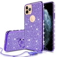 thumbnail image 1 of Glitter Cute Phone Case Girls Kickstand for Apple iPhone 12 Pro Max Case,Bling Diamond Rhinestone Bumper Ring Stand Thin Soft Sparkly Case for iPhone 12 Pro Max - Purple, 1 of 5