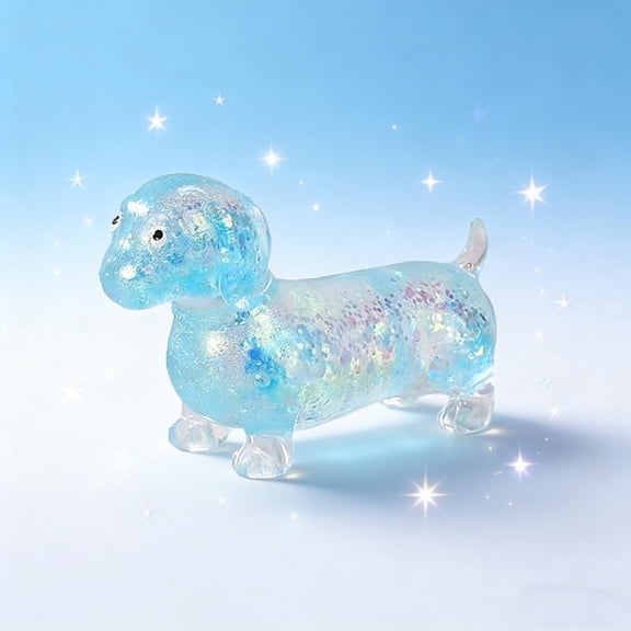 Glitter Dachshund Squishy,Sparkly Sausage Dog Squeeze Toys,Cute Squishys Dog Gel Stretch Ball with Face for Adults,Soft Touch Slow Rising Stress-Relieving Squishies Mystery Glitter Slow Rising Toys