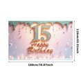 thumbnail image 1 of Glitter Design 15th Birthday Banner Decorative Sparkling Birthday Backdrop for Teenage Birthday Celebration Party Decor, 1 of 7