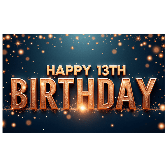 Glitter Design Happy 13th Birthday Party Banner Gold Letters for Teen Celebration Event Backdrop Decorations