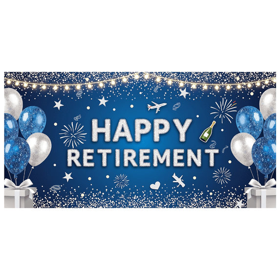 Glitter Design Retirement Banner Sparkling Balloon Decorative Stars for Retirement Party Indoor Event Celebration