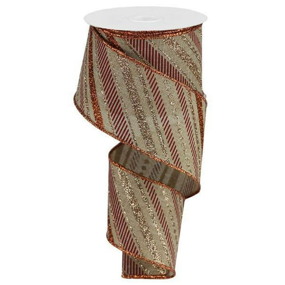Glitter Diagonal Plaid Spring Ribbon: Light Beige, Copper, Burgundy (2.5 Inches x 10 Yards)