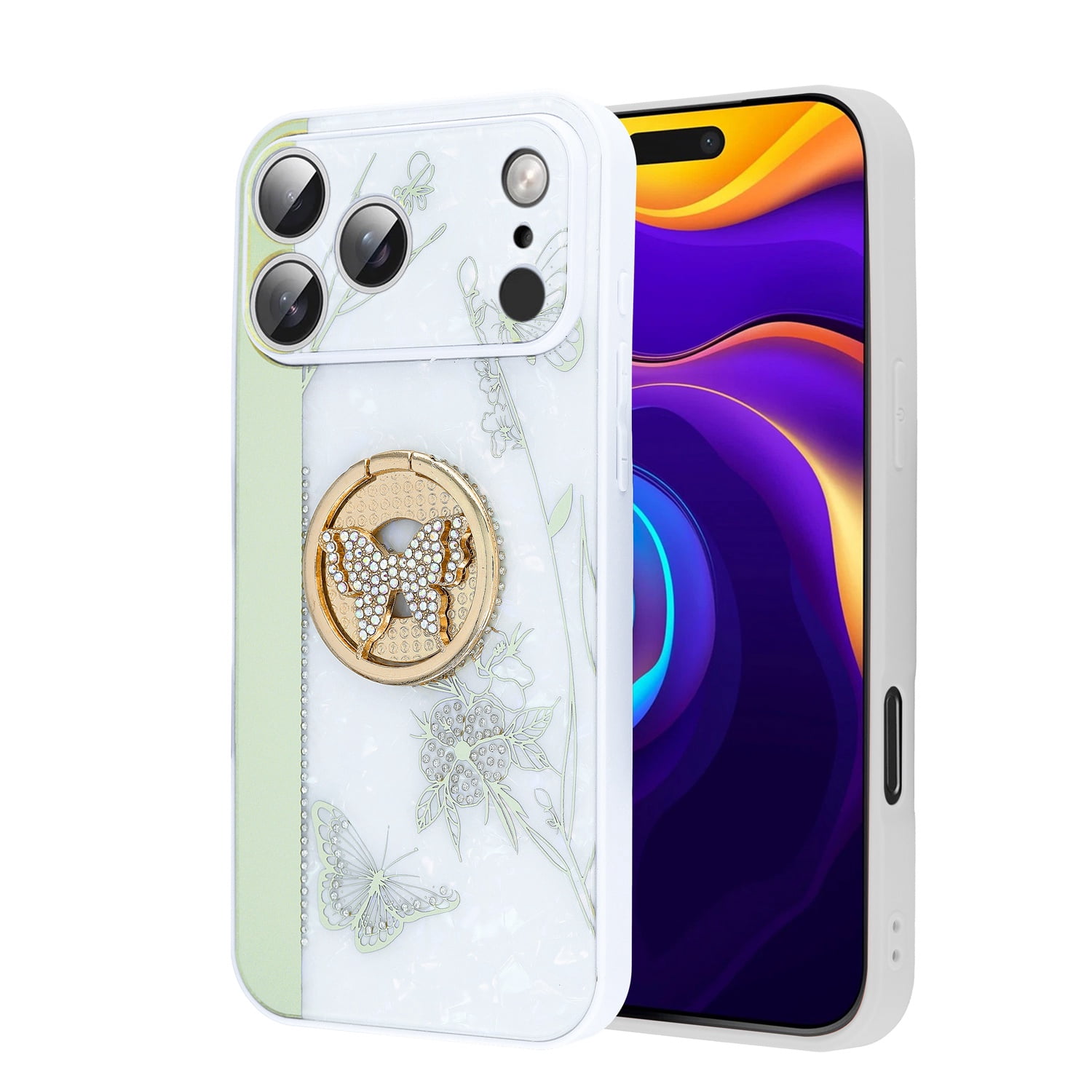 Glitter Diamond Butterfly Case for iPhone 17 Pro Max - White