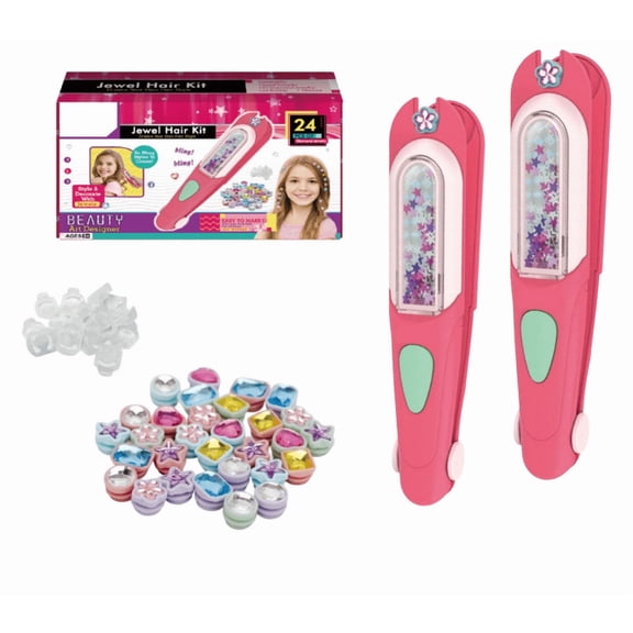 Glitter Diamond Styling Tools Hair Gemstone Styling Set to Light Up Girls, Hair Gem Styling Set, Glitter Diamond Tool for Hair, with Reusable Shining Diamonds Birthday Gifts Toys (2 Sets)